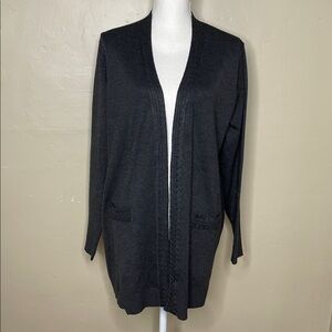 MELISSA PAIGE Gray Open Front Cable Knit Trim Long Cardigan Sweater XL